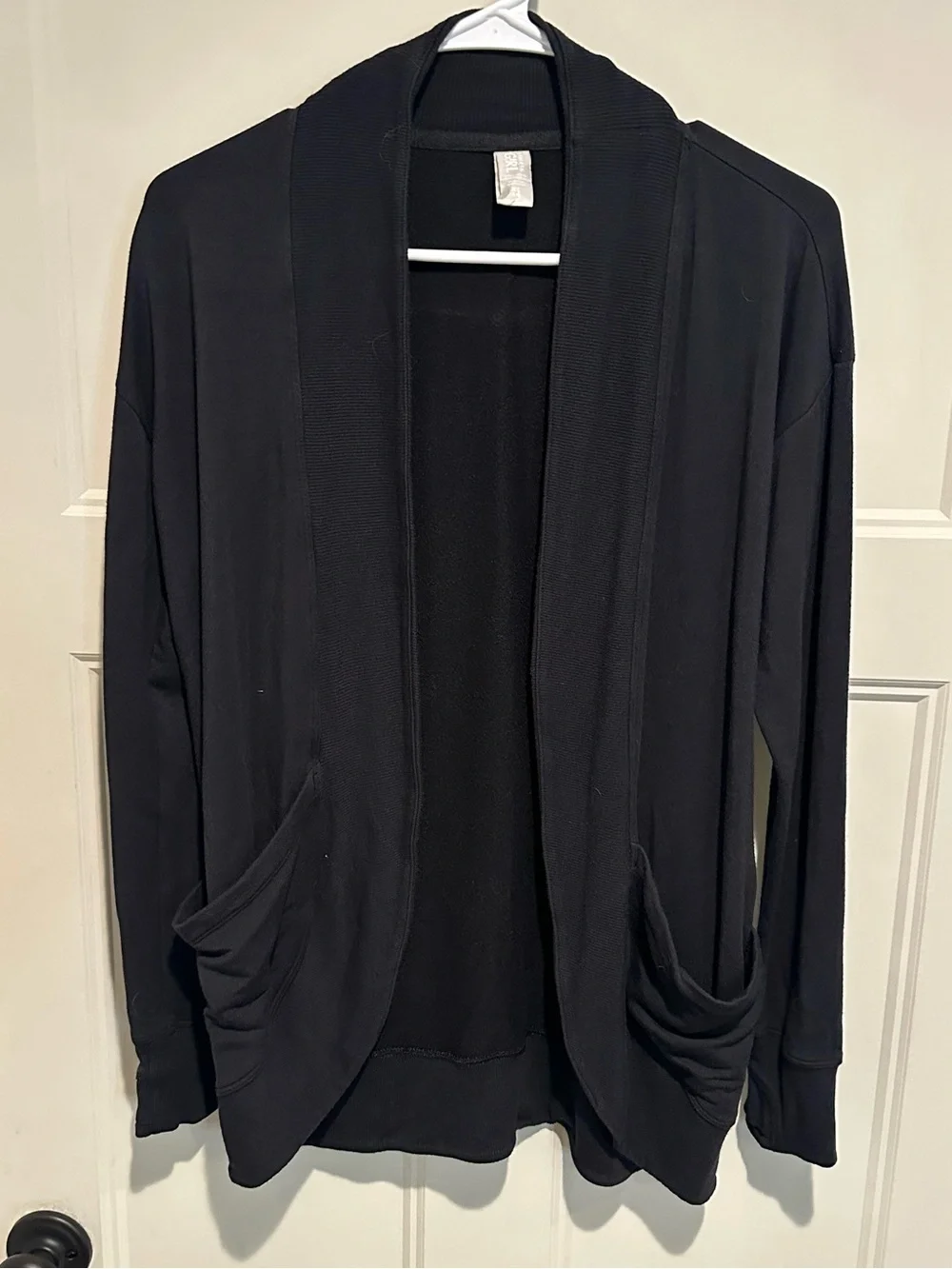 Athleta Girl Wrap and Roll Black Open Front Cardigan with Draped Pockets - YXL